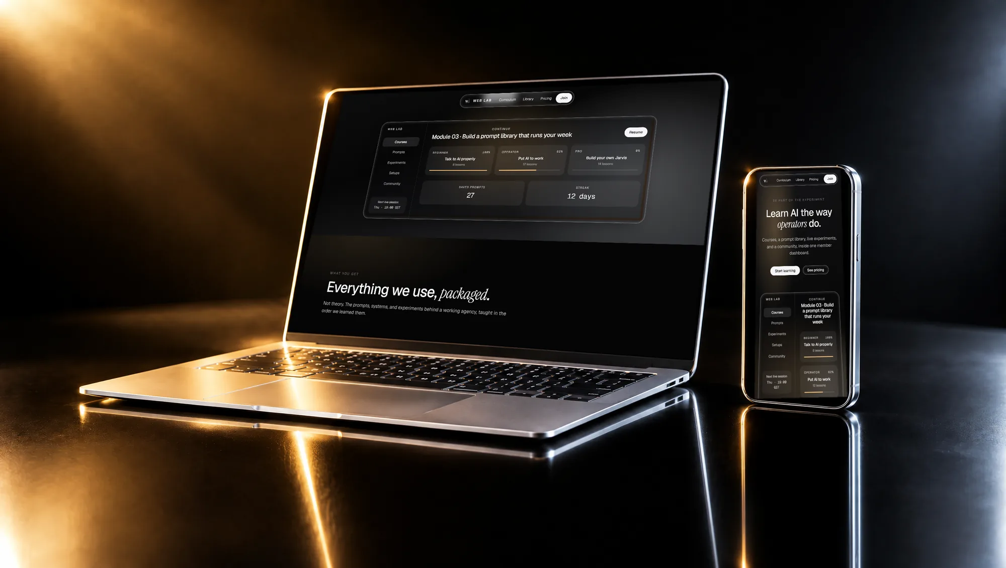 The Web Lab member dashboard on a laptop and a phone